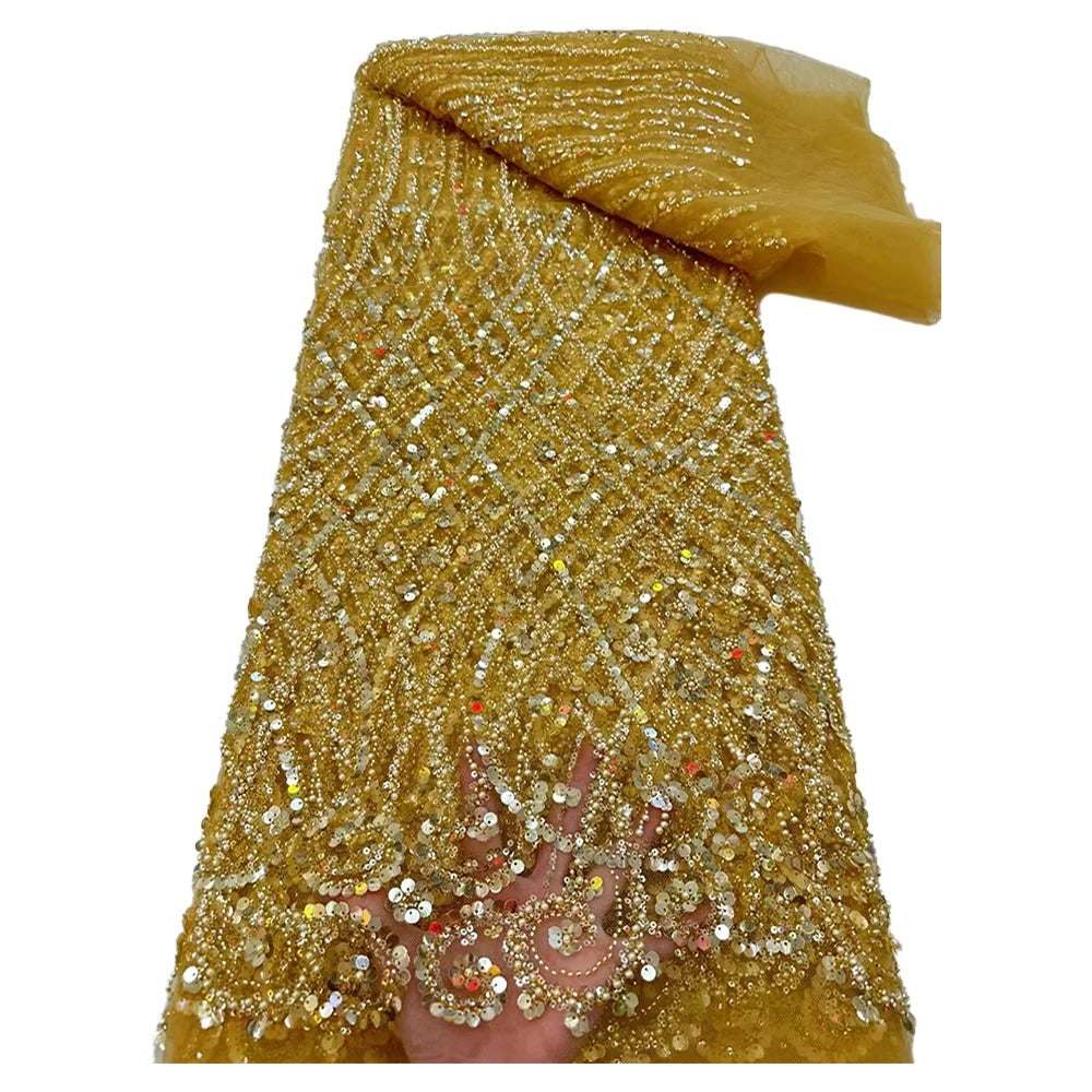 5 YARDS / 9 COLORS / ANUBIS Sequin Beaded Embroidery Glitter Mesh Dress Lace Fabric