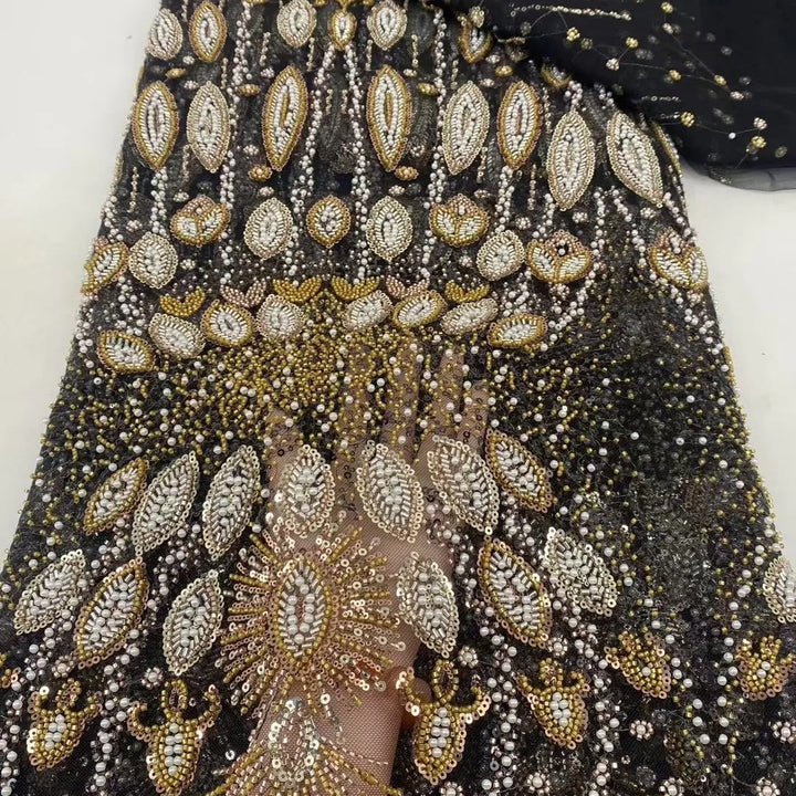 5 YARDS / 16 COLORS / Tomekate Floral Sequin Beaded Embroidery Tulle Mesh Lace Dress Fabric
