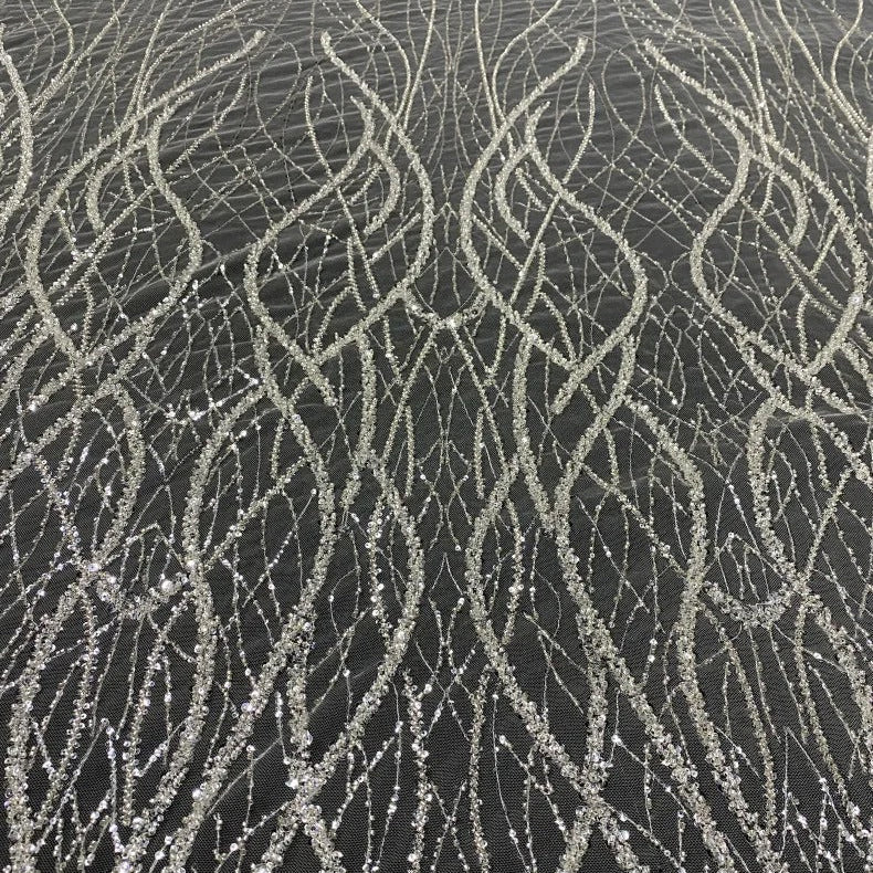 5 YARDS / Holison Floral Sequin Beaded Embroidery Tulle Mesh Lace Dress Fabric