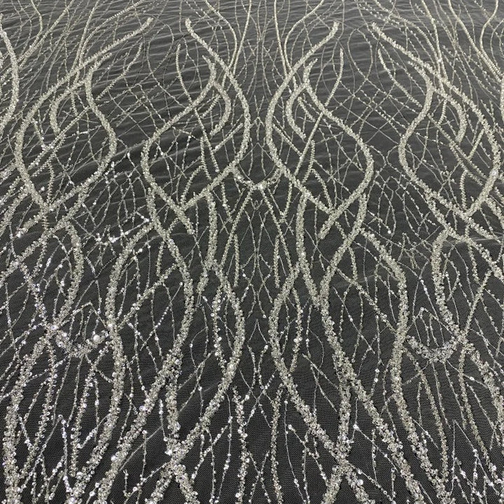 5 YARDS / Holison Floral Sequin Beaded Embroidery Tulle Mesh Lace Dress Fabric