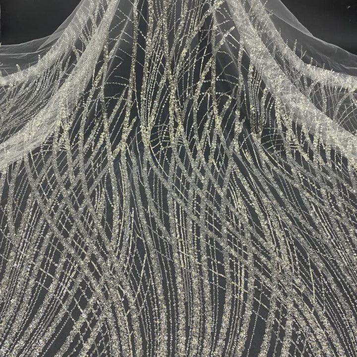 5 YARDS / Alexandria BEIGE Embroidered Geometric Sequin Dress Mesh Lace Party Prom Bridal Dress Fabric