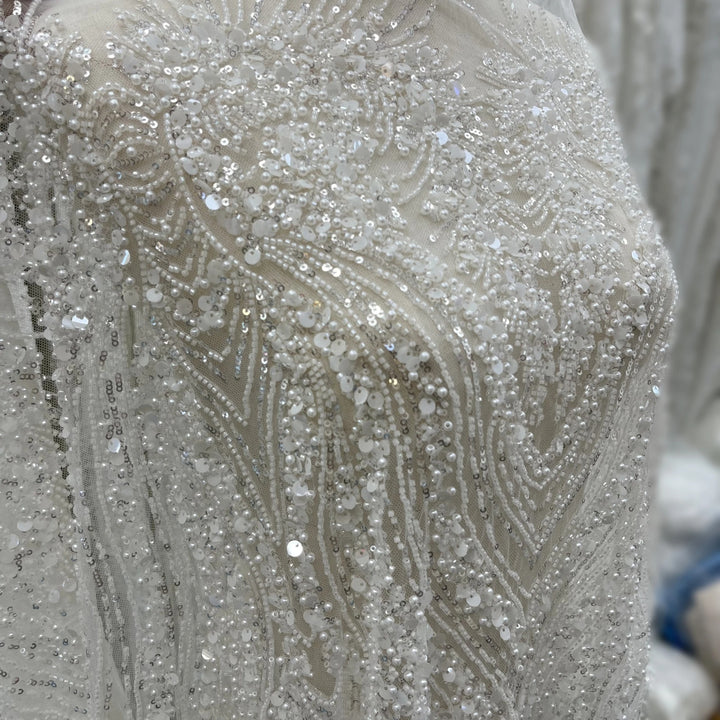5 YARDS / Milavian Floral Sequin Embroidery Tulle Mesh Lace Dress Fabric