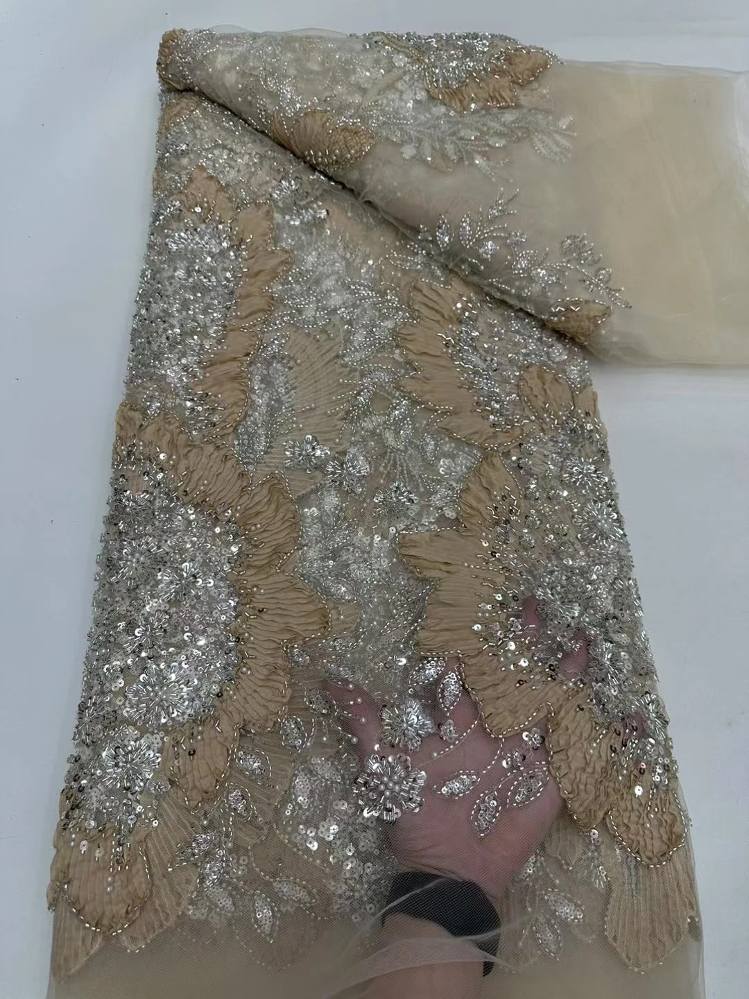 5 YARDS / 16 COLORI / Tessuto Delphine per abiti da cerimonia nuziale con paillettes ricamate in rete di pizzo scintillante