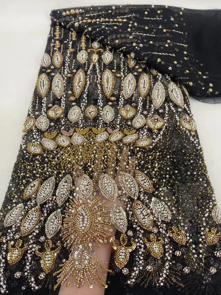 5 YARDS / 16 COLORS / Tomekate Floral Sequin Beaded Embroidery Tulle Mesh Lace Dress Fabric