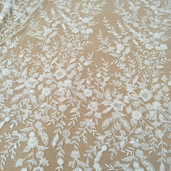 5 YARDS / Belaroel Floral Sequin Beaded Embroidery Tulle Mesh Lace Dress Fabric