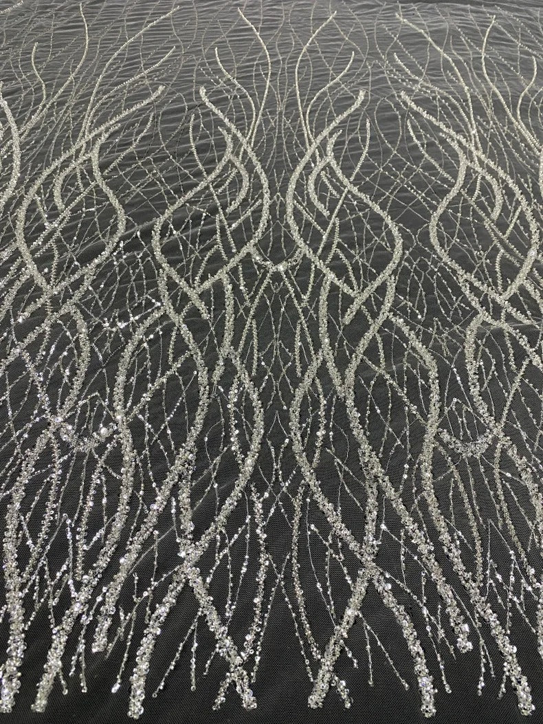 5 YARDS / Holison Floral Sequin Beaded Embroidery Tulle Mesh Lace Dress Fabric