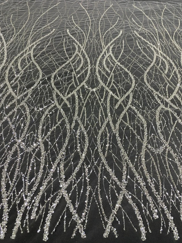 5 YARDS / Holison Floral Sequin Beaded Embroidery Tulle Mesh Lace Dress Fabric