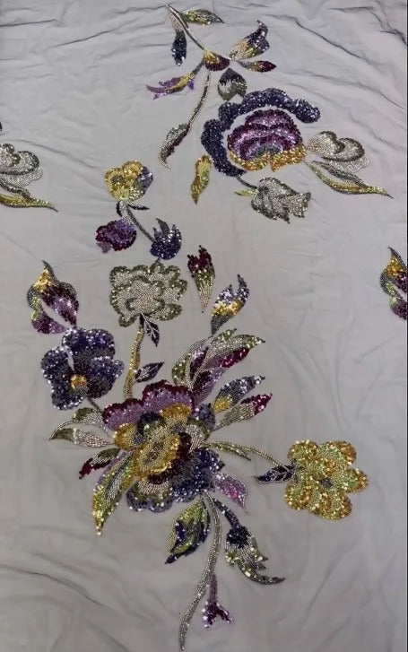 5 YARDS / 4 COLORS / BLASIOS Sequin Beaded Embroidery Glitter Mesh Dress Lace Fabric