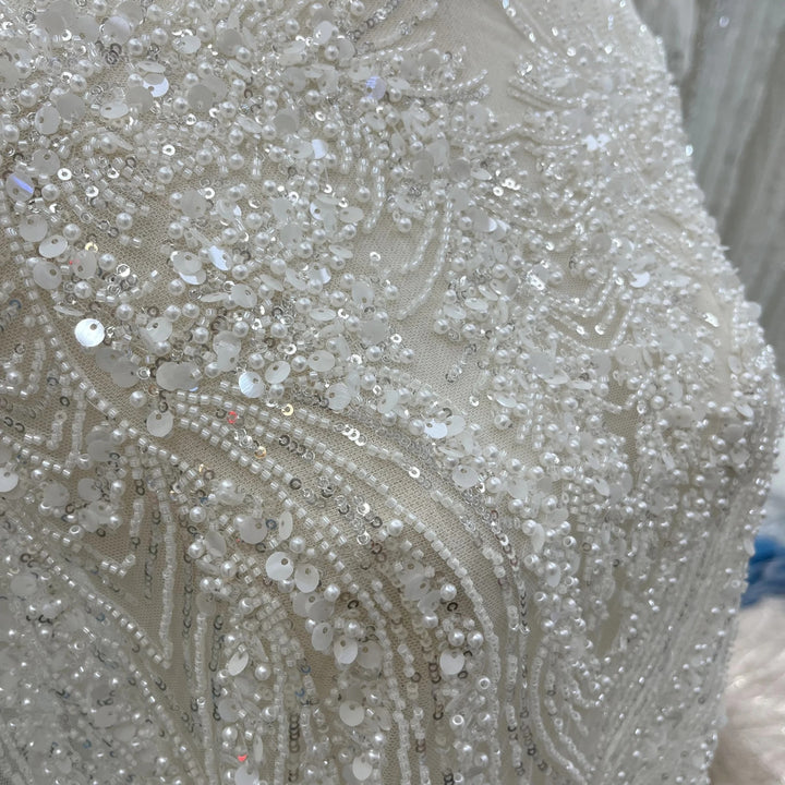 5 YARDS / Milavian Floral Sequin Embroidery Tulle Mesh Lace Dress Fabric