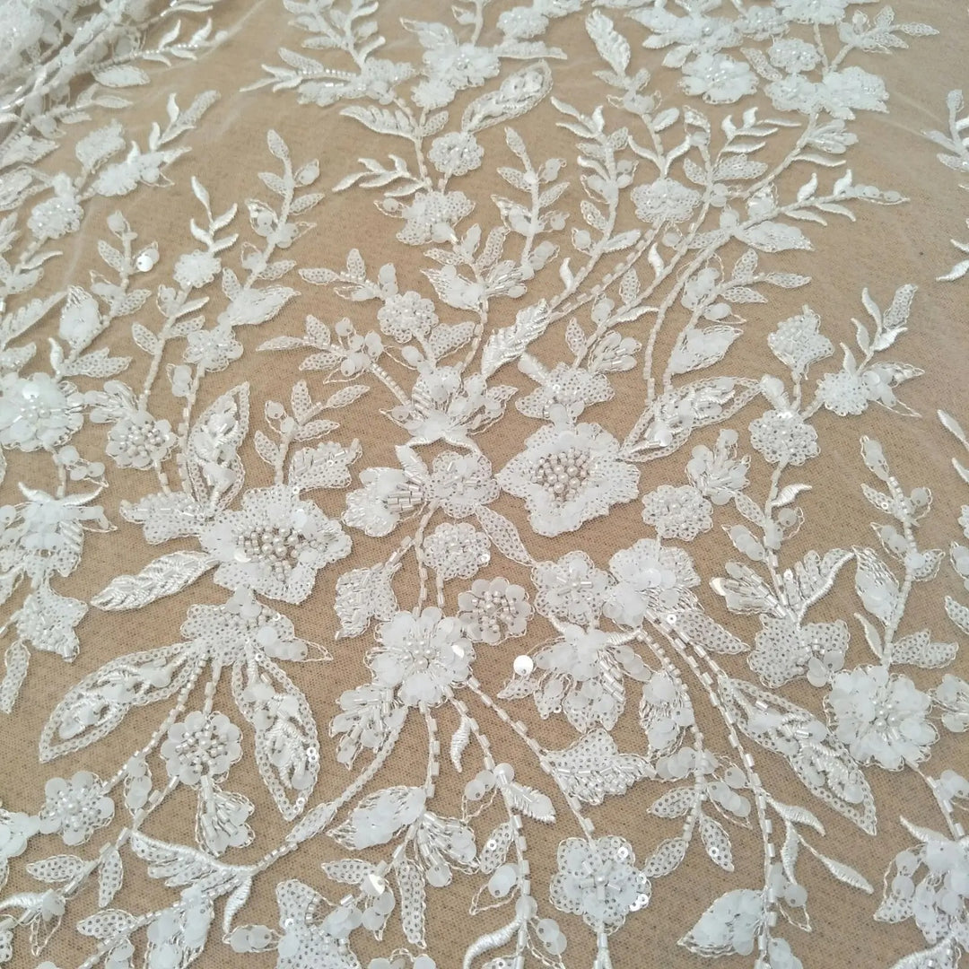 5 YARDS / Belaroel Floral Sequin Beaded Embroidery Tulle Mesh Lace Dress Fabric