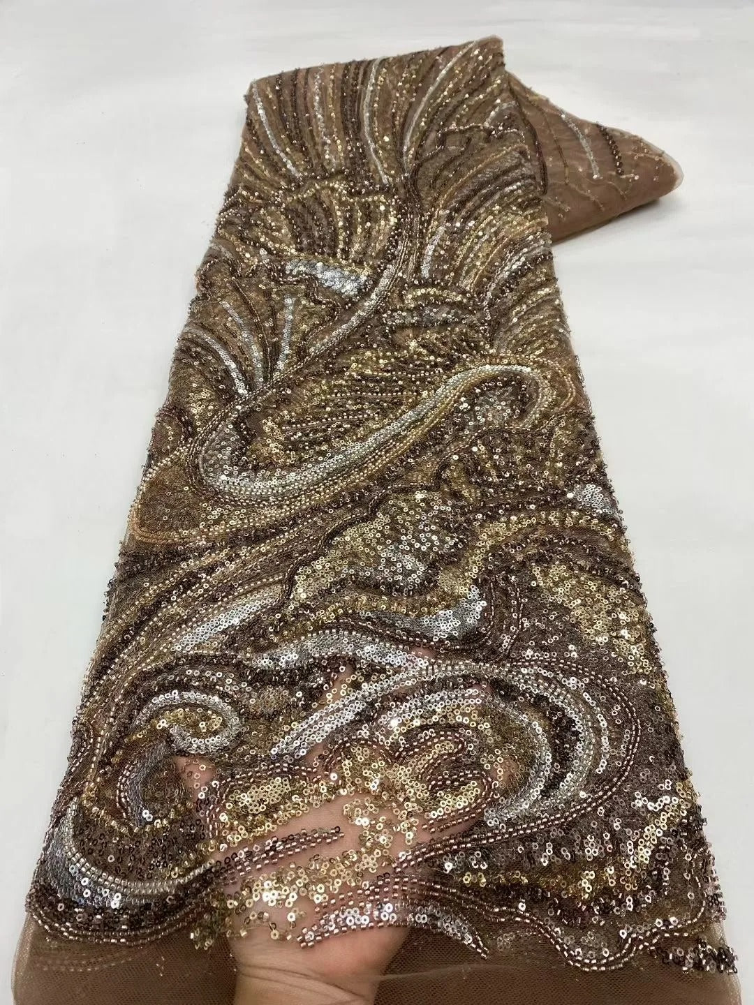 5 YARDS / 7 COLORS / GABRIĒL Sequin Beaded Embroidery Glitter Mesh Dress Lace Fabric