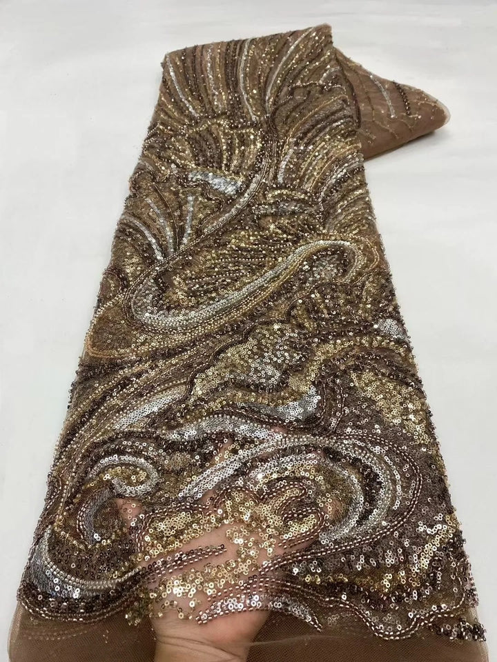 5 YARDS / 7 COLORS / GABRIĒL Sequin Beaded Embroidery Glitter Mesh Dress Lace Fabric