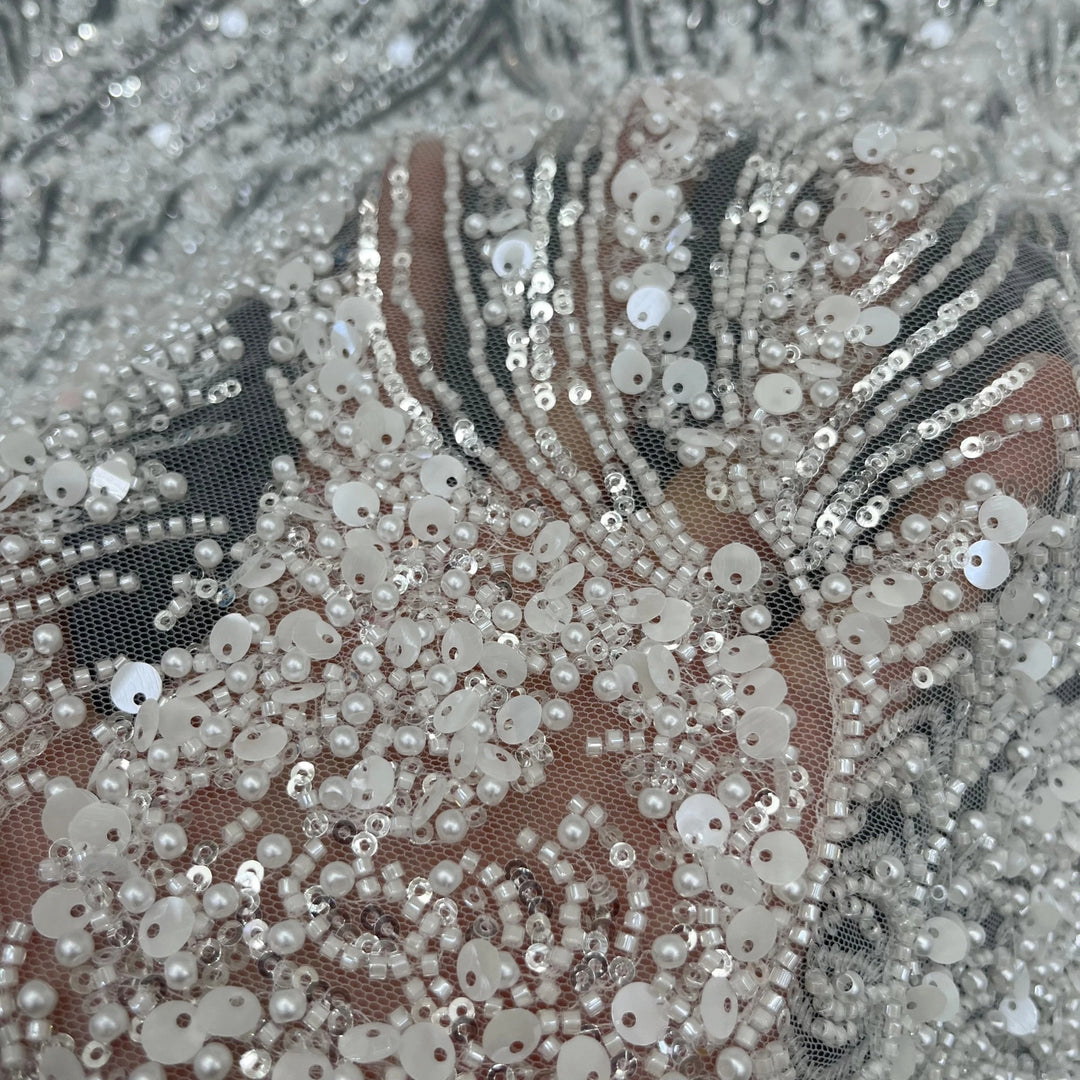 5 YARDS / Milavian Floral Sequin Embroidery Tulle Mesh Lace Dress Fabric