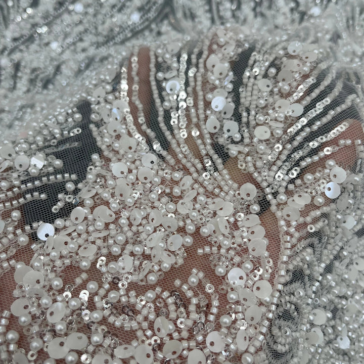 5 YARDS / Milavian Floral Sequin Embroidery Tulle Mesh Lace Dress Fabric