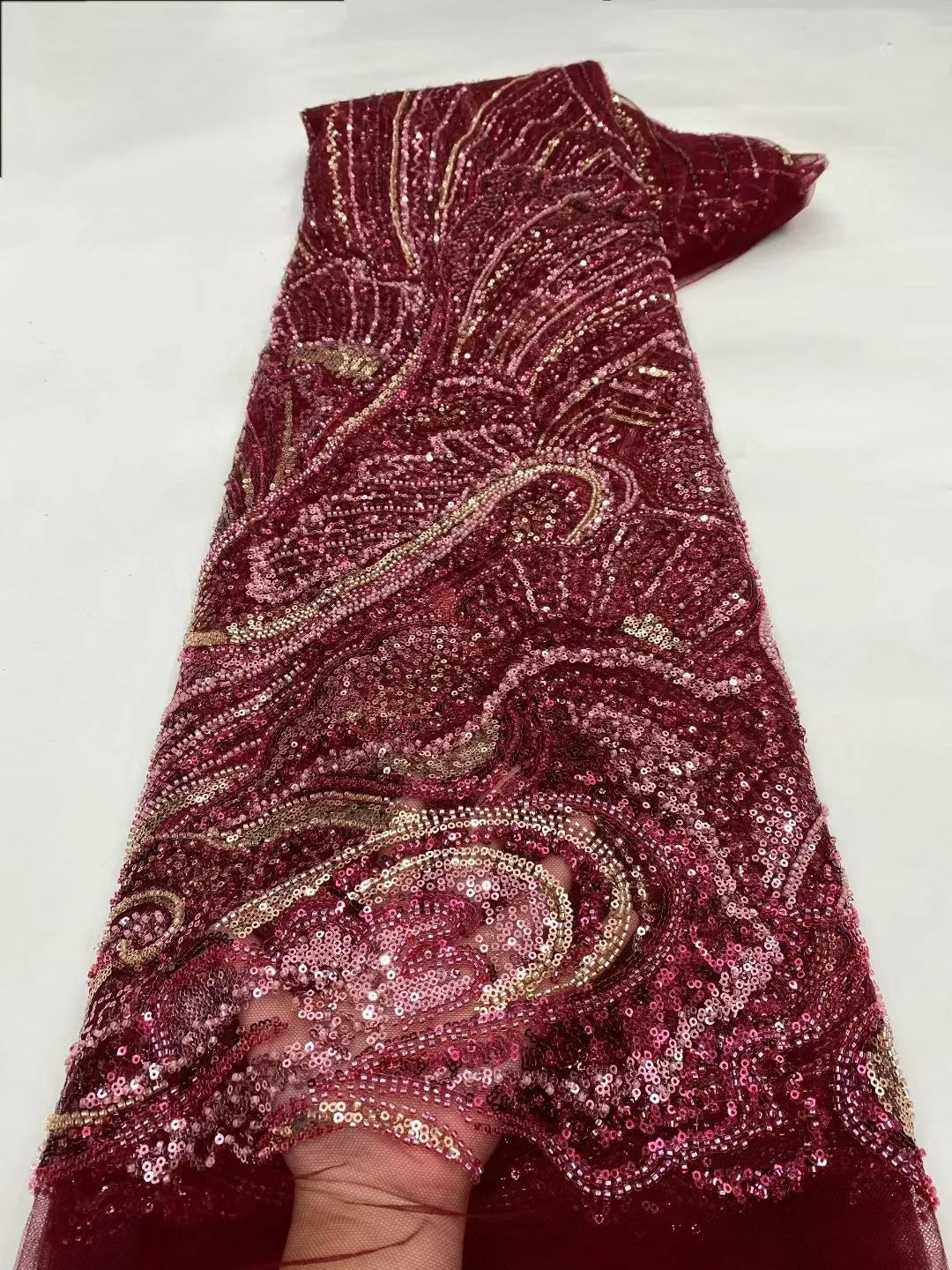 5 YARDS / 7 COLORS / GABRIĒL Sequin Beaded Embroidery Glitter Mesh Dress Lace Fabric