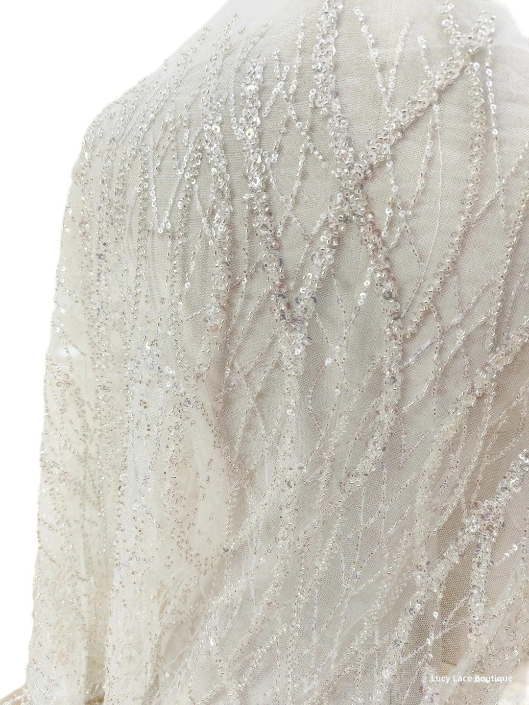 5 YARDS / Holison Floral Sequin Beaded Embroidery Tulle Mesh Lace Dress Fabric