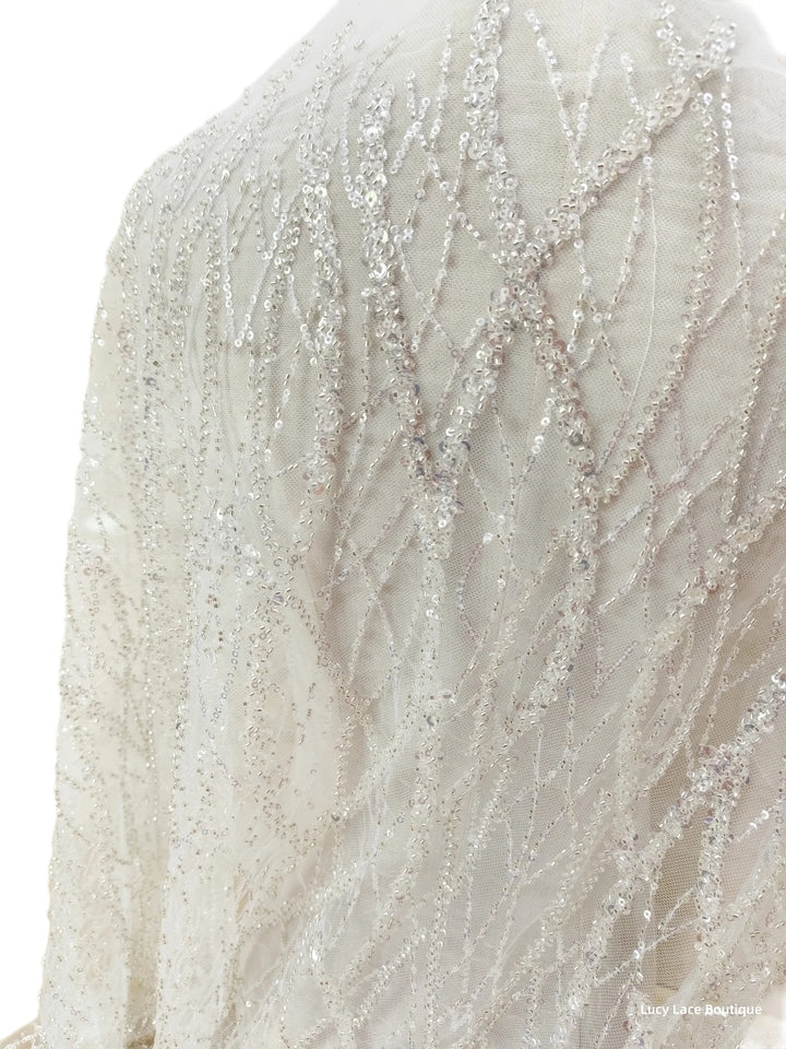 5 YARDS / Holison Floral Sequin Beaded Embroidery Tulle Mesh Lace Dress Fabric