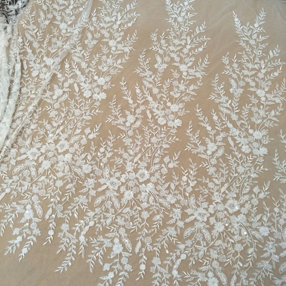 5 YARDS / Belaroel Floral Sequin Beaded Embroidery Tulle Mesh Lace Dress Fabric