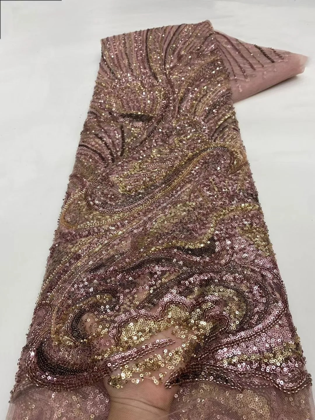 5 YARDS / 7 COLORS / GABRIĒL Sequin Beaded Embroidery Glitter Mesh Dress Lace Fabric