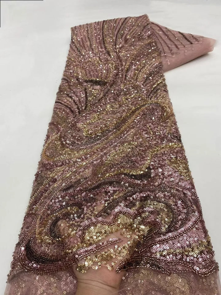 5 YARDS / 7 COLORS / GABRIĒL Sequin Beaded Embroidery Glitter Mesh Dress Lace Fabric