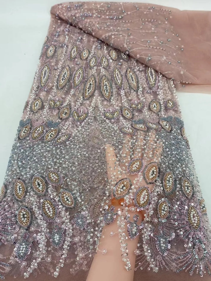 5 YARDS / 16 COLORS / Tomekate Floral Sequin Beaded Embroidery Tulle Mesh Lace Dress Fabric