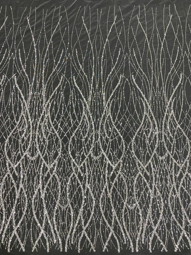5 YARDS / Holison Floral Sequin Beaded Embroidery Tulle Mesh Lace Dress Fabric