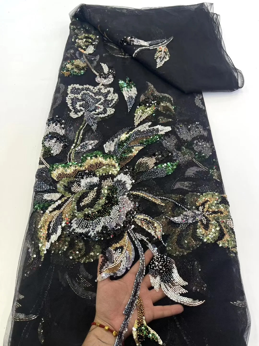 5 YARDS / 4 COLORS / BLASIOS Sequin Beaded Embroidery Glitter Mesh Dress Lace Fabric