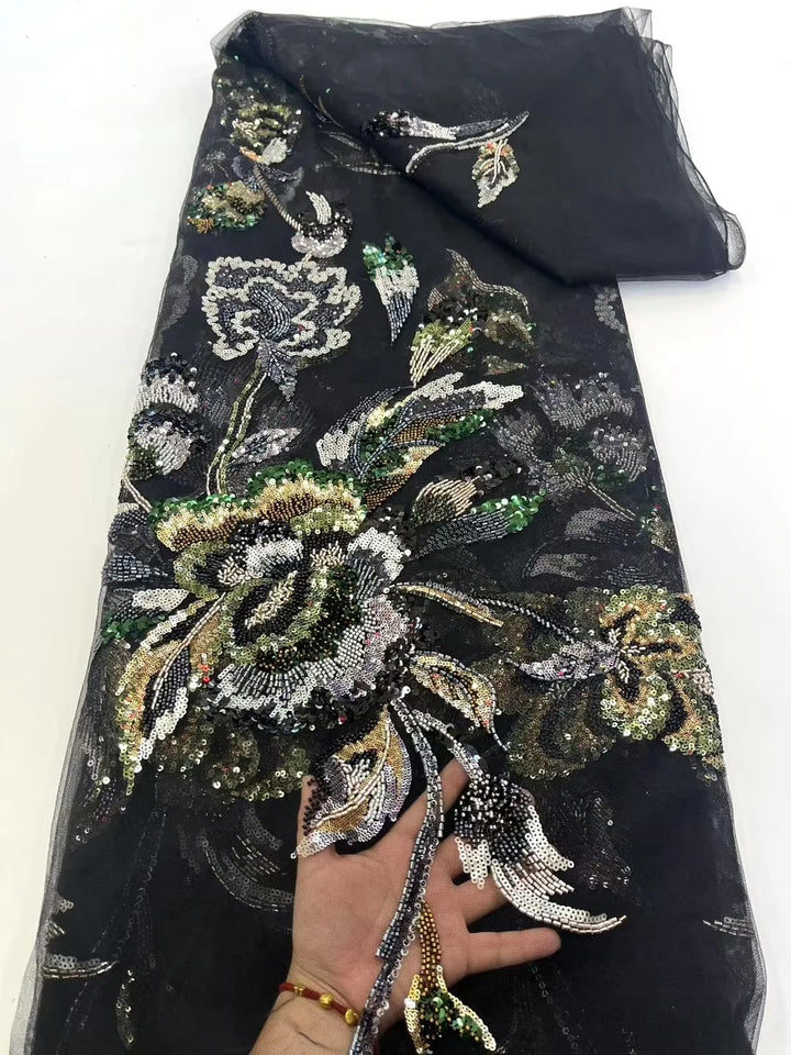 5 YARDS / 4 COLORS / BLASIOS Sequin Beaded Embroidery Glitter Mesh Dress Lace Fabric