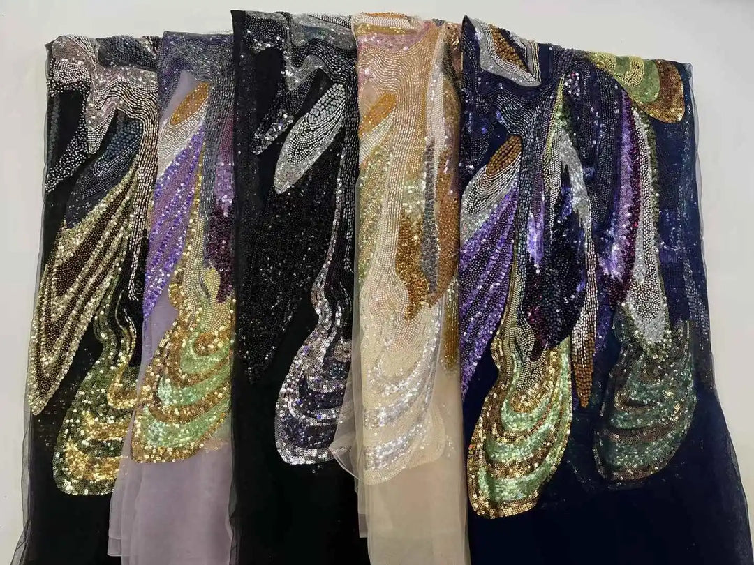 5 YARDS / 5 COLORS / DIODOTOS Sequin Beaded Embroidery Glitter Mesh Dress Lace Fabric
