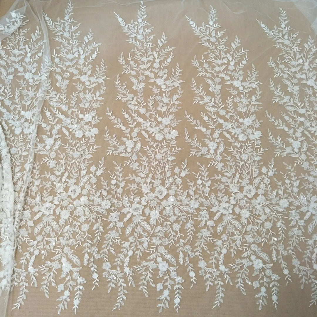 5 YARDS / Belaroel Floral Sequin Beaded Embroidery Tulle Mesh Lace Dress Fabric