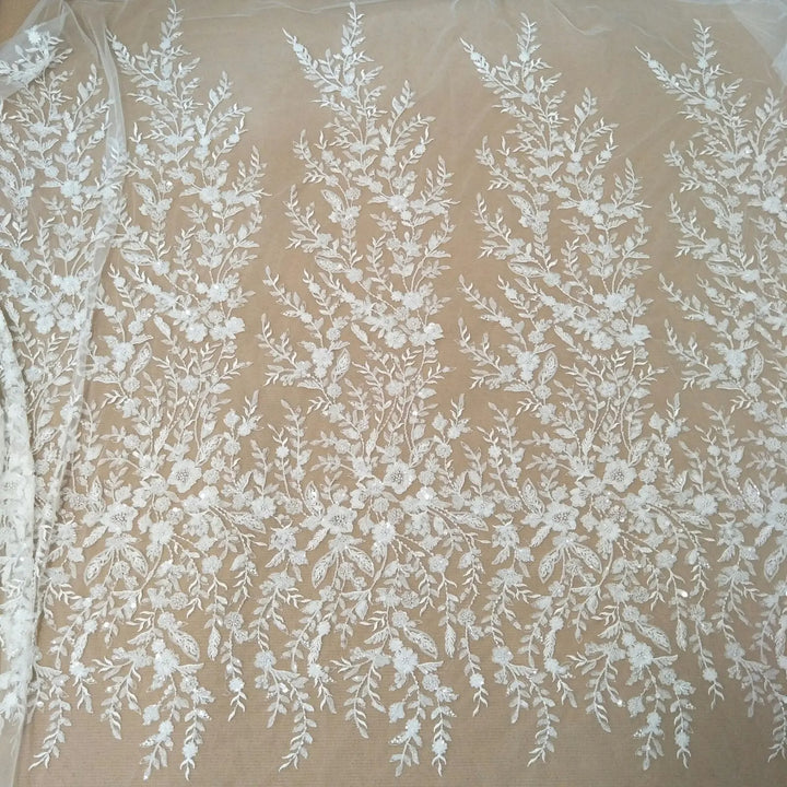 5 YARDS / Belaroel Floral Sequin Beaded Embroidery Tulle Mesh Lace Dress Fabric