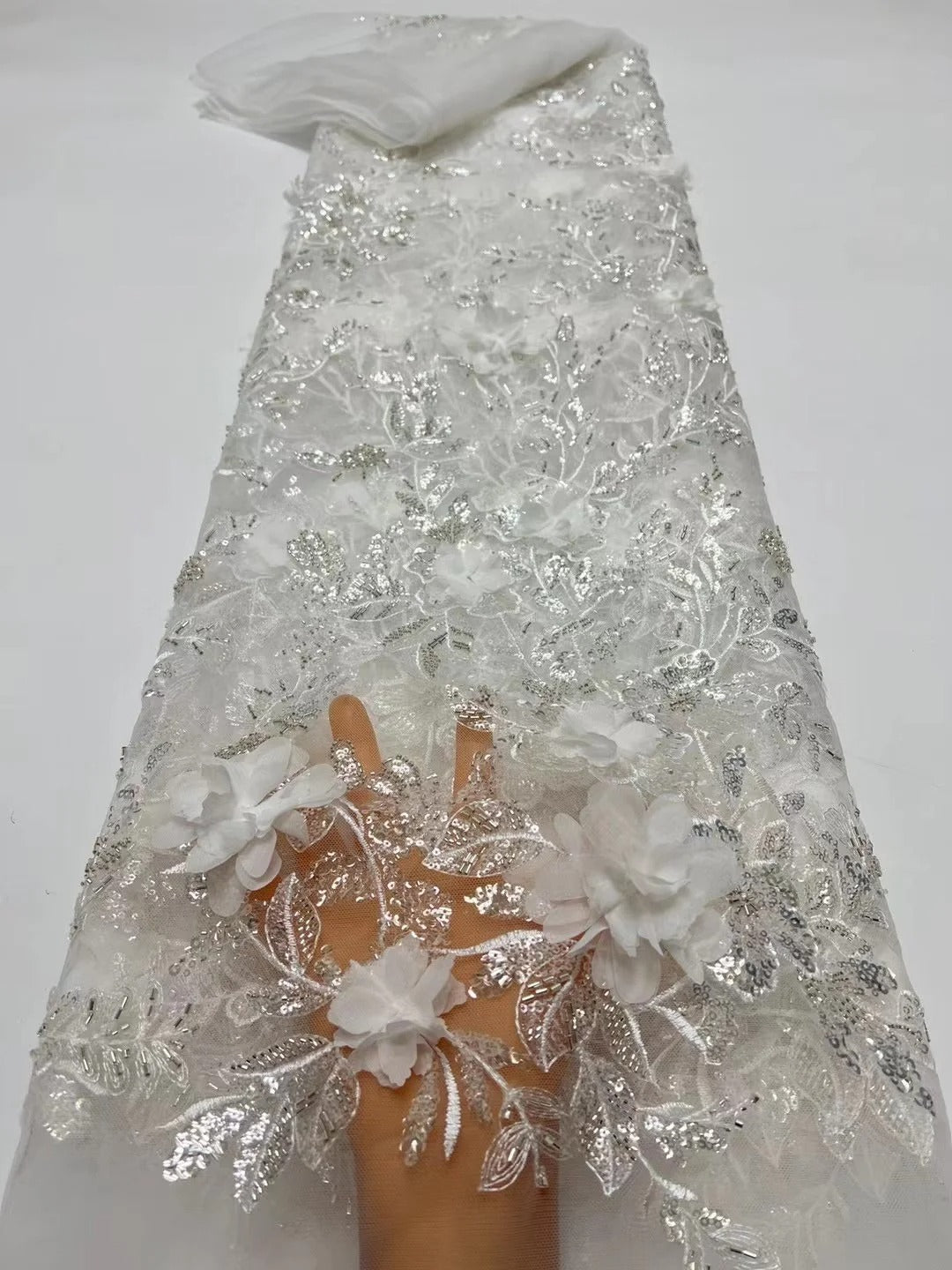 5 YARDS / 14 COLORS / Maélie Beaded Embroidery Glitter Mesh Lace  Party Prom Bridal Dress Fabric