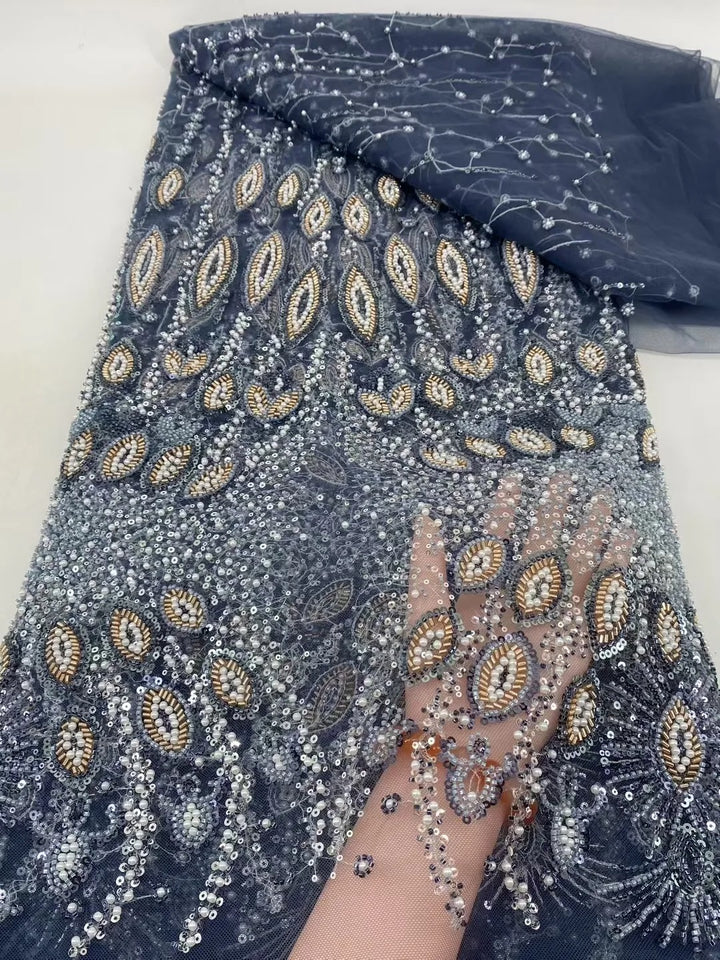 5 YARDS / 16 COLORS / Tomekate Floral Sequin Beaded Embroidery Tulle Mesh Lace Dress Fabric