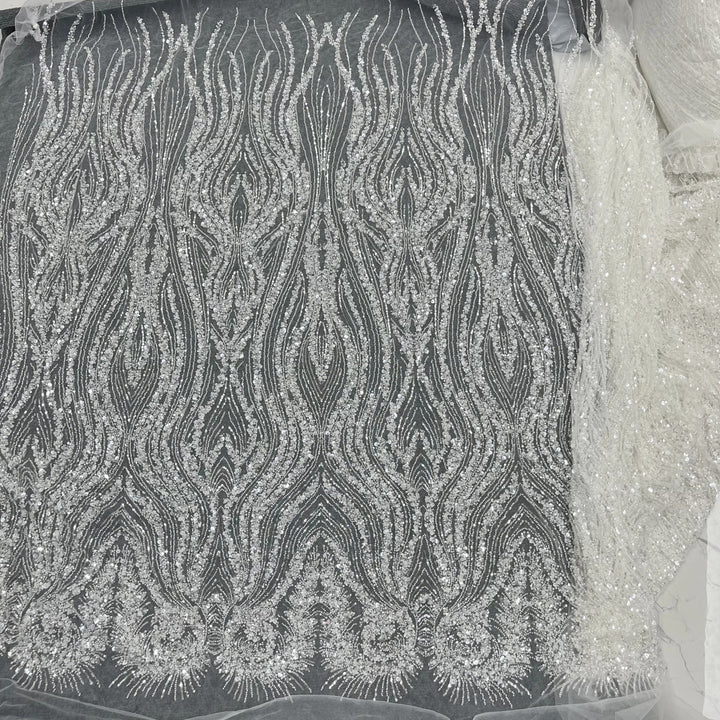 5 YARDS / Milavian Floral Sequin Embroidery Tulle Mesh Lace Dress Fabric