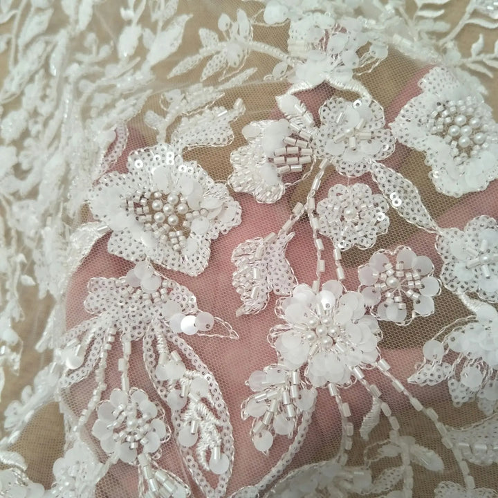 5 YARDS / Belaroel Floral Sequin Beaded Embroidery Tulle Mesh Lace Dress Fabric