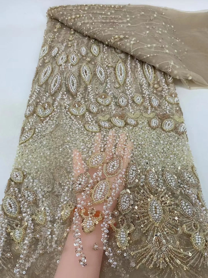 5 YARDS / 16 COLORS / Tomekate Floral Sequin Beaded Embroidery Tulle Mesh Lace Dress Fabric