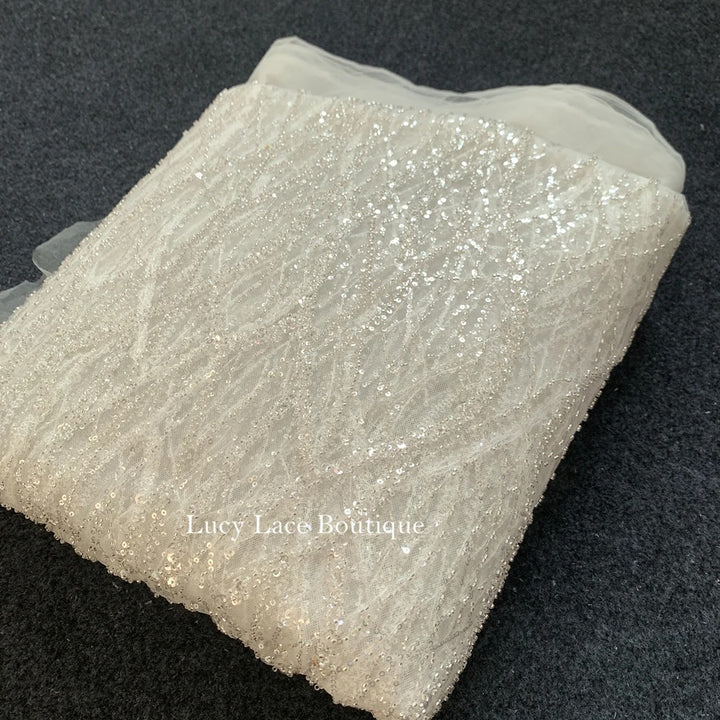 5 YARDS / Holison Floral Sequin Beaded Embroidery Tulle Mesh Lace Dress Fabric