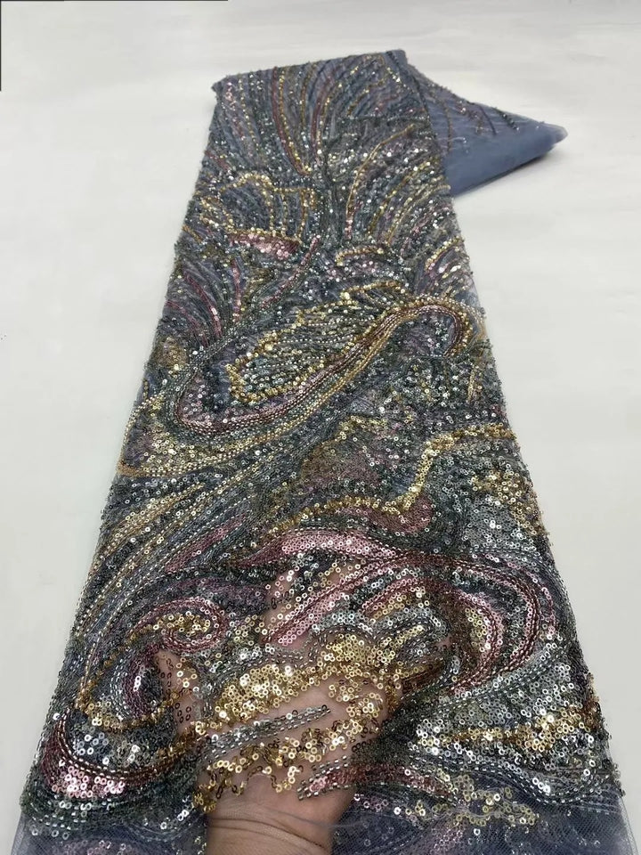 5 YARDS / 7 COLORS / GABRIĒL Sequin Beaded Embroidery Glitter Mesh Dress Lace Fabric