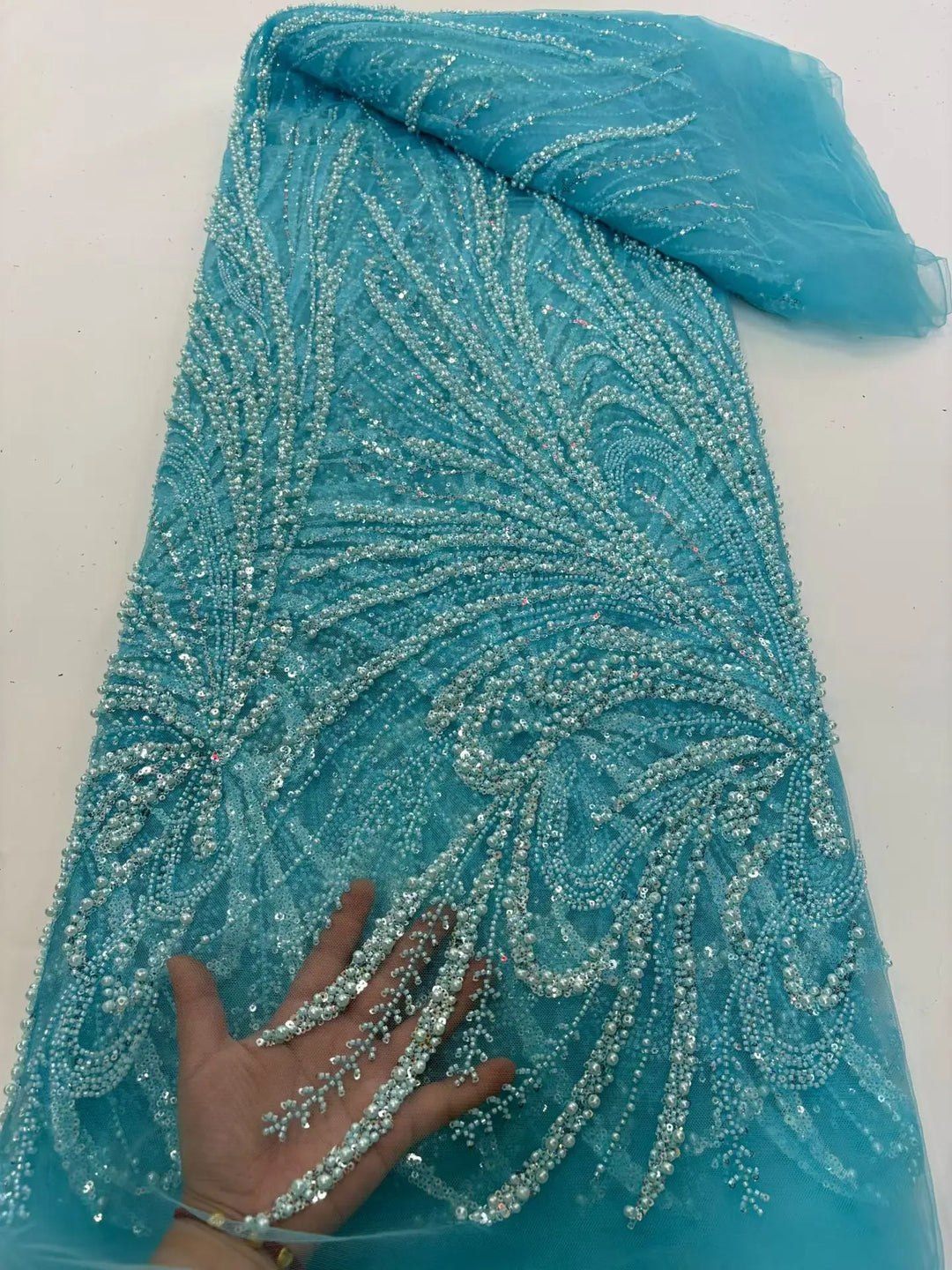 5 YARDS / 8 COLORS / Veloura Beaded Embroidery Bridal Mesh Lace Fabric