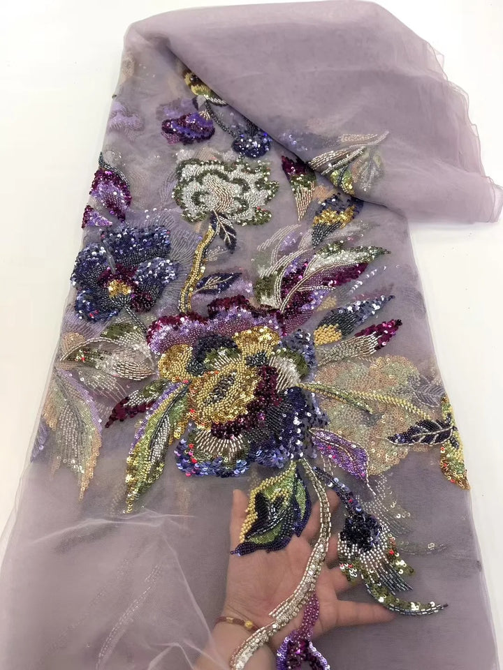 5 YARDS / 4 COLORS / BLASIOS Sequin Beaded Embroidery Glitter Mesh Dress Lace Fabric