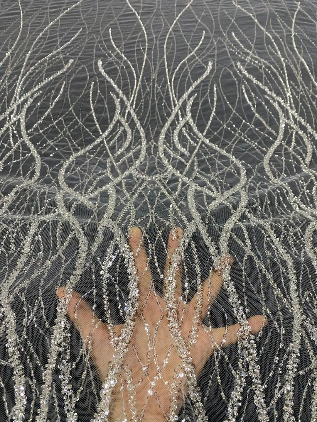 5 YARDS / Holison Floral Sequin Beaded Embroidery Tulle Mesh Lace Dress Fabric