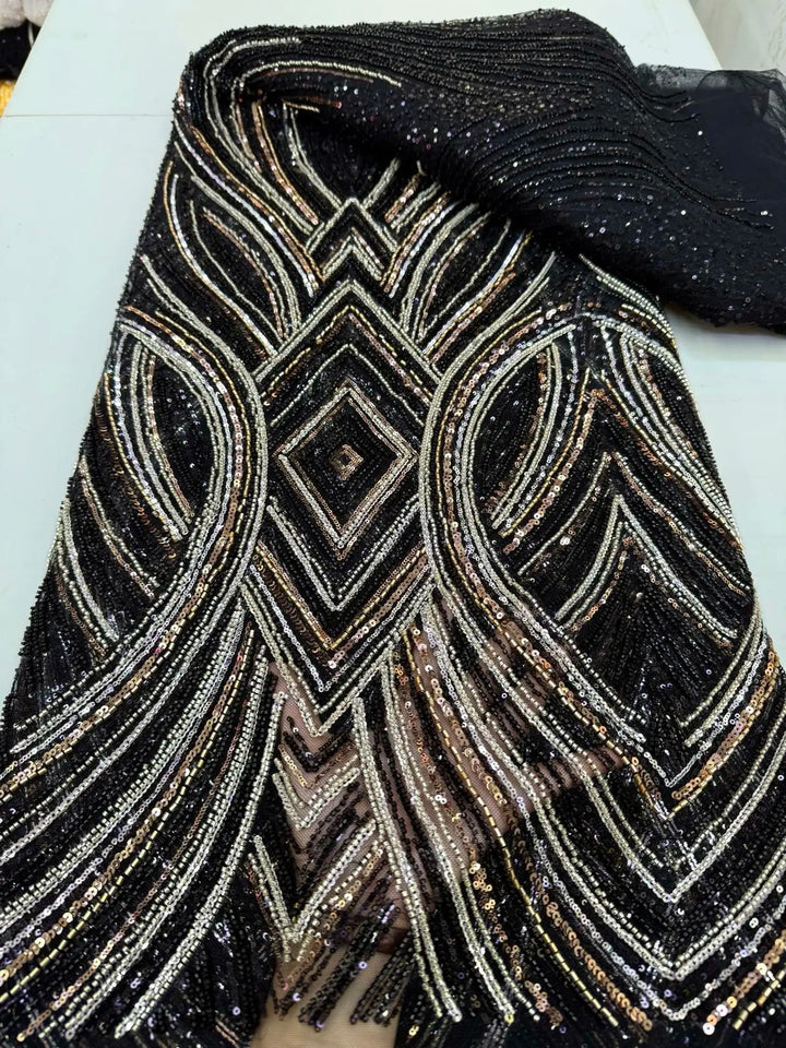 5 YARDS / 7 COLORS / DIODOROS Sequin Beaded Embroidery Glitter Mesh Dress Lace Fabric