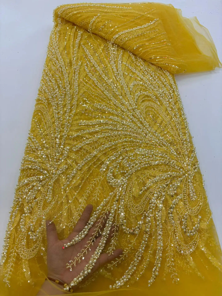 5 YARDS / 8 COLORS / Veloura Beaded Embroidery Bridal Mesh Lace Fabric