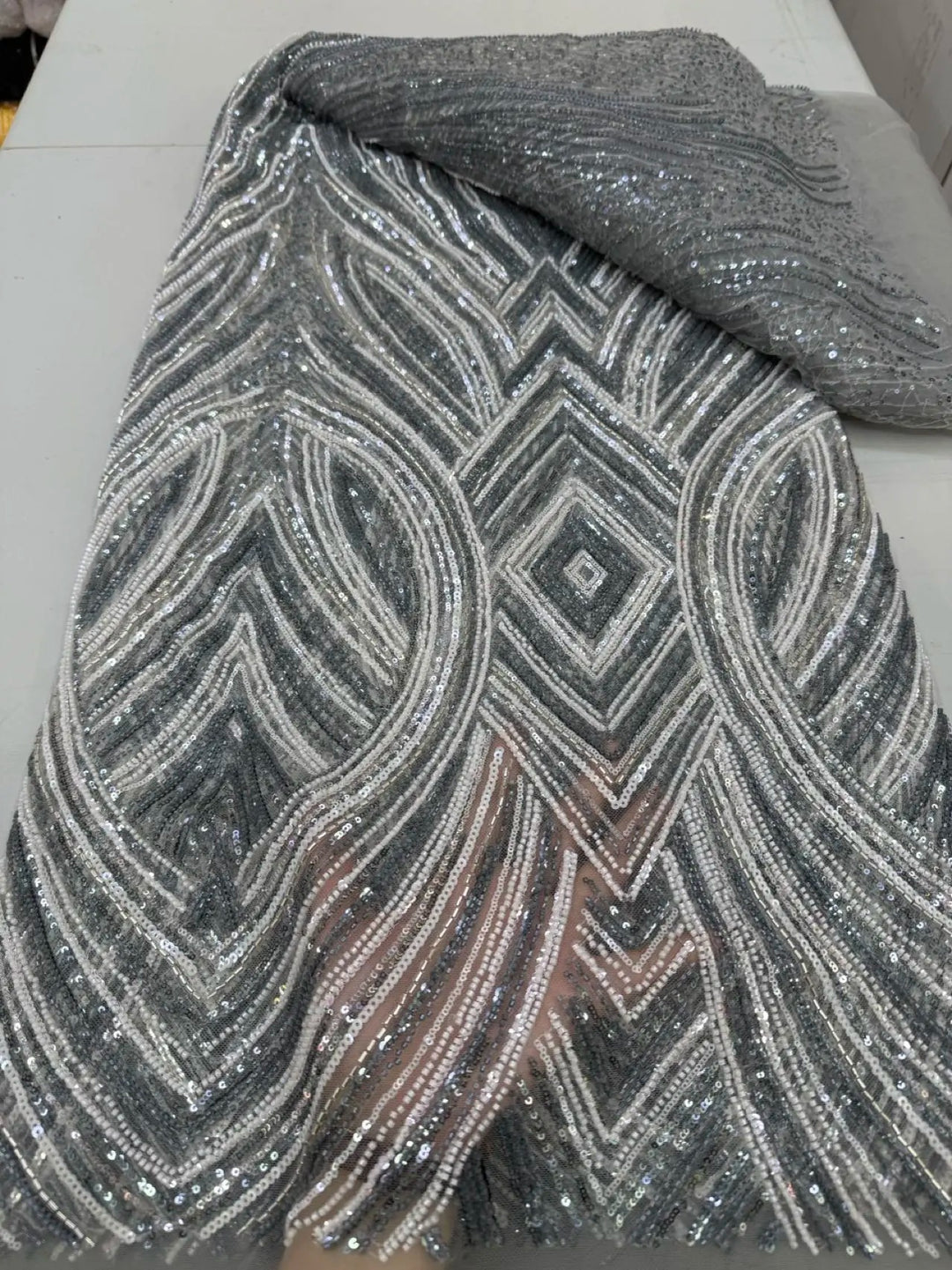 5 YARDS / 7 COLORS / DIODOROS Sequin Beaded Embroidery Glitter Mesh Dress Lace Fabric