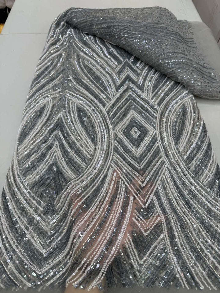 5 YARDS / 7 COLORS / DIODOROS Sequin Beaded Embroidery Glitter Mesh Dress Lace Fabric