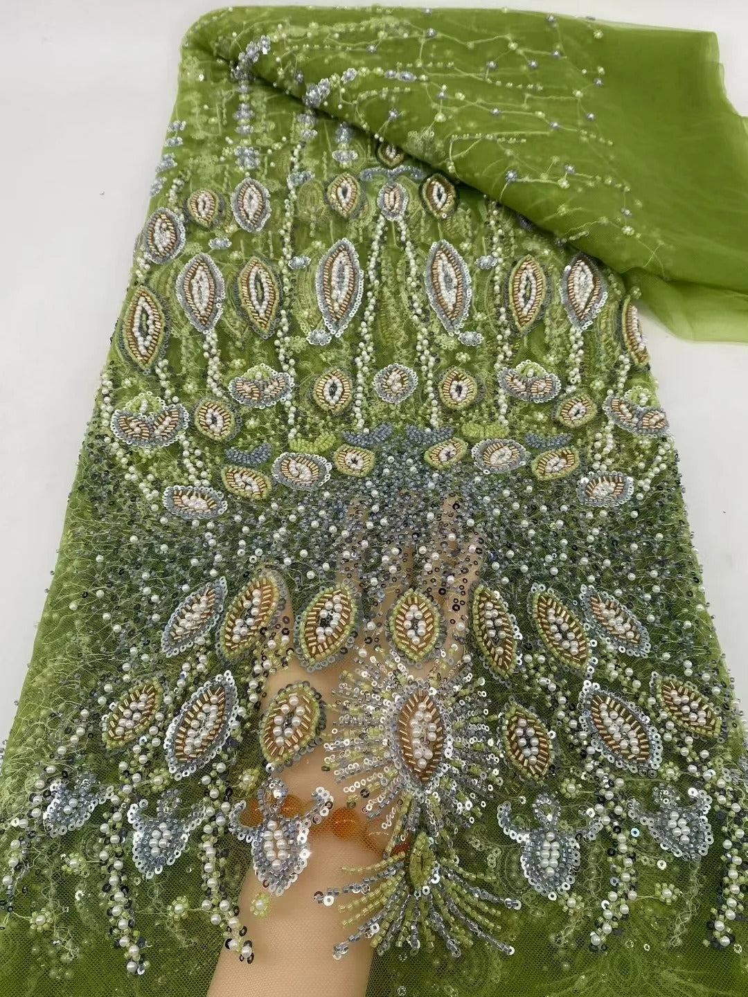 5 YARDS / 16 COLORS / Tomekate Floral Sequin Beaded Embroidery Tulle Mesh Lace Dress Fabric