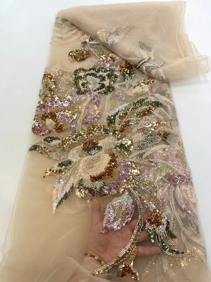 5 YARDS / 4 COLORS / BLASIOS Sequin Beaded Embroidery Glitter Mesh Dress Lace Fabric