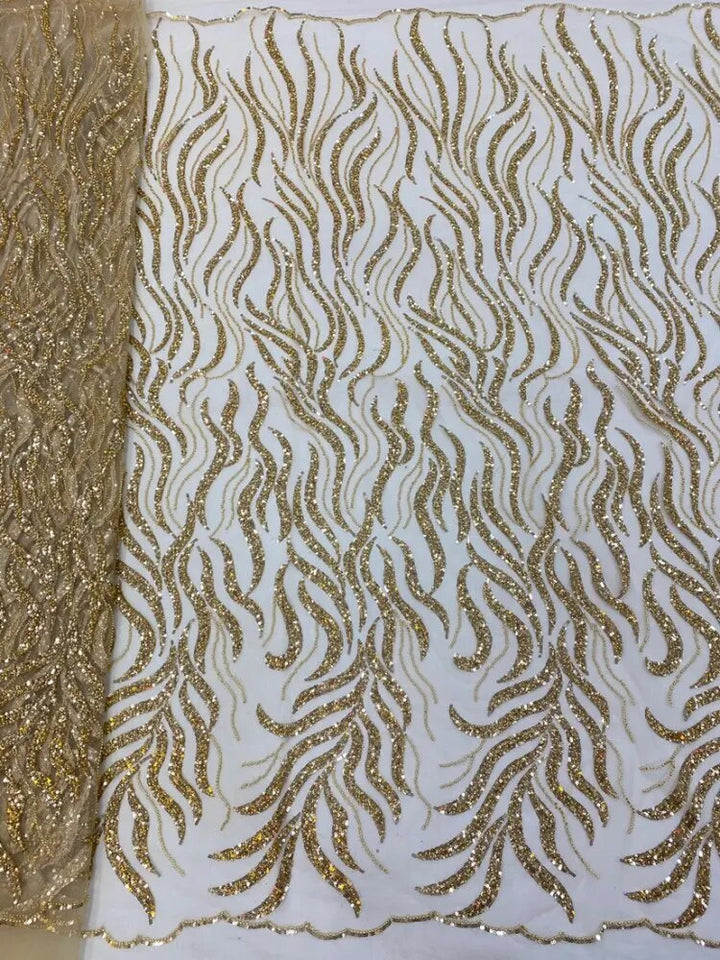 5 YARDS / Aude Scroll Sequin Beaded Glitter Embroidery Mesh Lace  Party Prom Bridal Dress Fabric