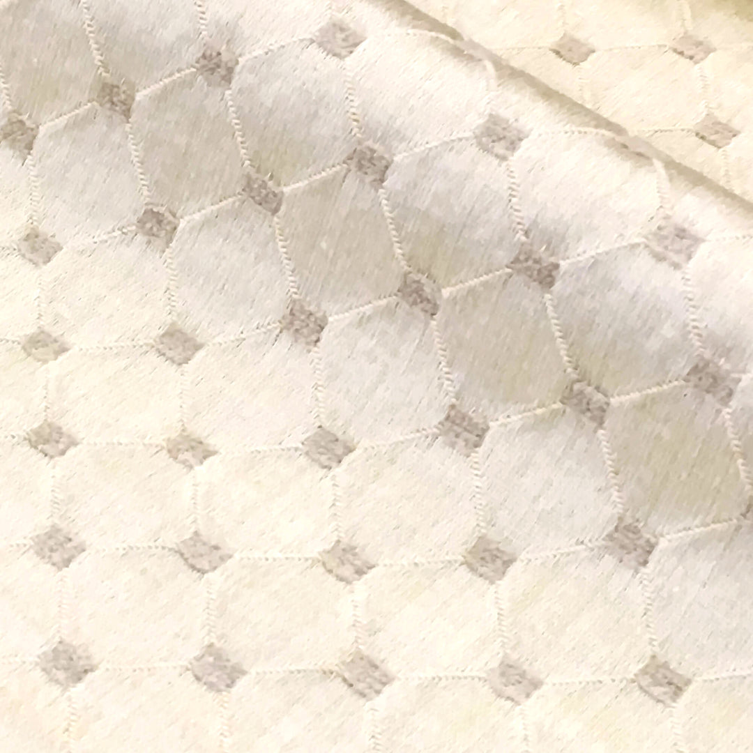Salice Beige Diamond Dots Embroidered Jacquard Brocade Fabric