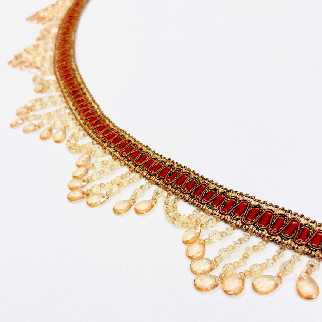 MADELAINE Crimson Red Gold 4" Beaded Tassel Fringe Trim